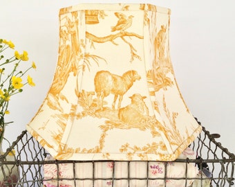 Pierre Deux Mustard Bridge Lampshade for a Standing Floor Lamp, Toile lampshade, Threads onto Lamp Socket - Uno Lampshade