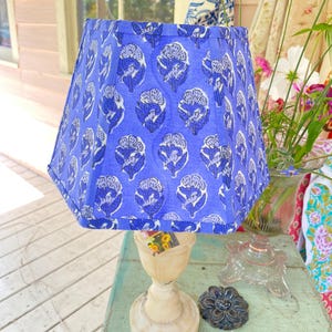 Funky Periwinkle Lampshade, India Block Print Fabric - 2 in-stock, priced per shade - on SALE