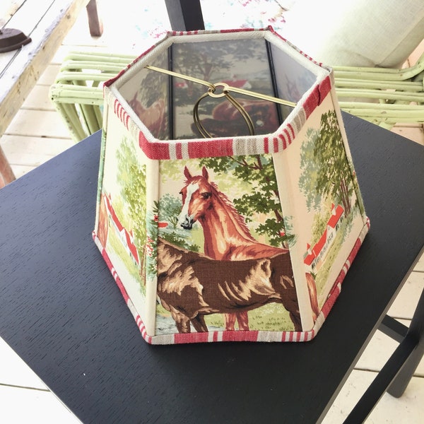 Equestrian Lampshade for desk lamp - Horse vintage fabric lamp shade - clip top