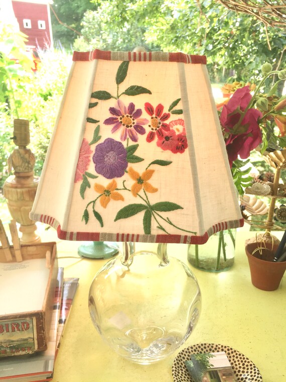 Rectangle Embroidery Lampshade Lamp Flower Crewel Lamp Shade, Boho