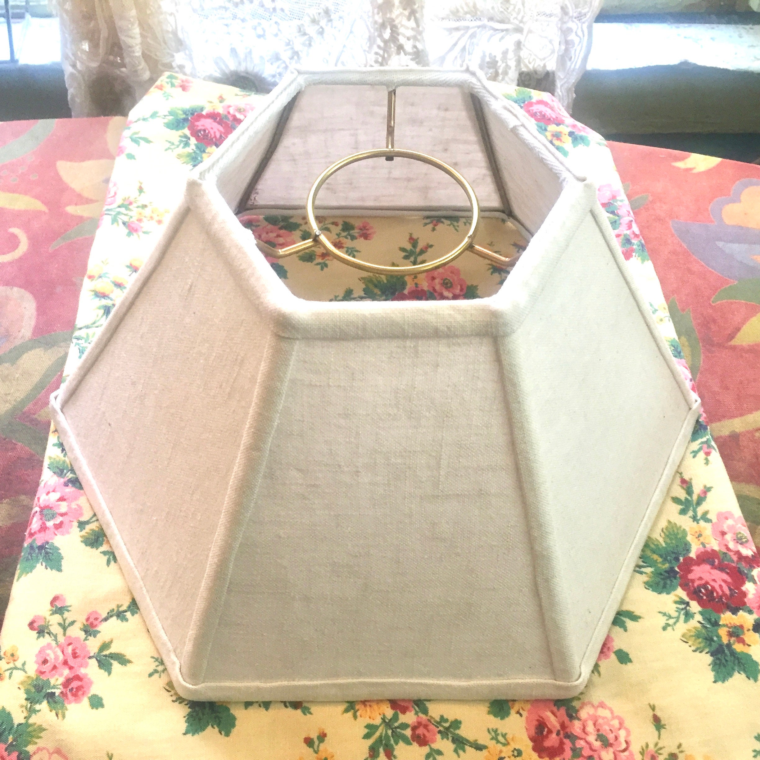 Off White Hurricane Lamp Shade Fabric Lampshade To Fit Over Glass Chimney Vintage Linen