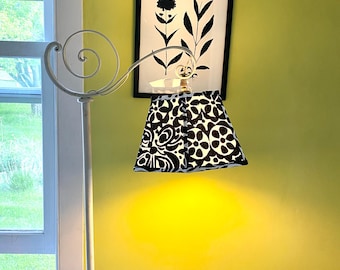 Black and White Mod Bridge Lampshade / Threaded UNO for bridge lamp, 7.5 high