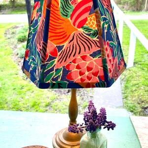 Funky Vintage Chinese Fabric Lampshade, Bold Print Lamp Shade, Hex Clip, 7 high 1 in-stock last one image 6