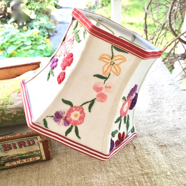 Floral Embroidery Lampshade - Gift for Her - Baby Nursery Decor - easy fit clip on lamp shade