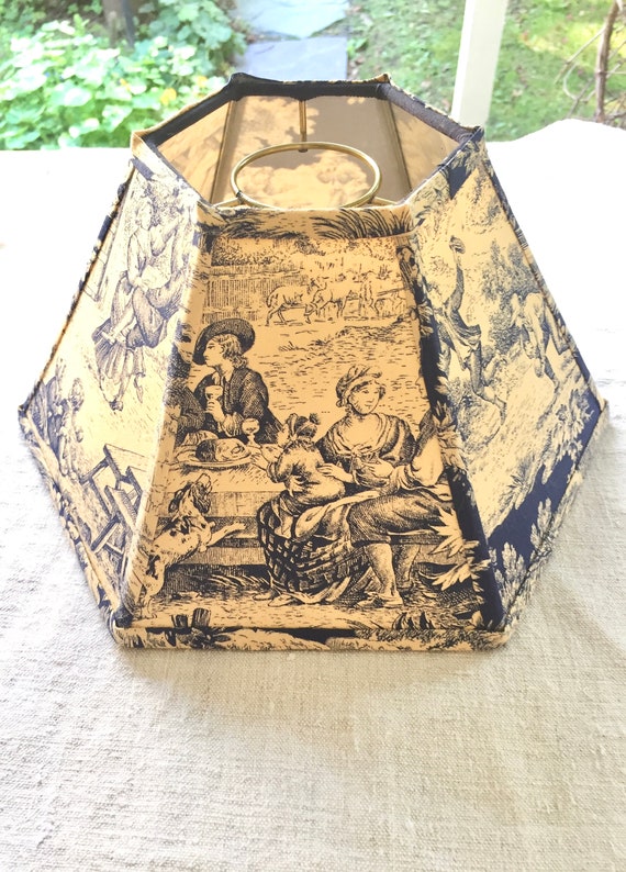 Blue Hurricane Lamp Shade Lampshade Vintage French Toile Blue Hurricane Lamp Shade Lampshade, Blue Hurricane Lamp Shade