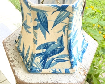 Antique Blue Toile French Fabric Lampshade, 6&quot; high, clip top