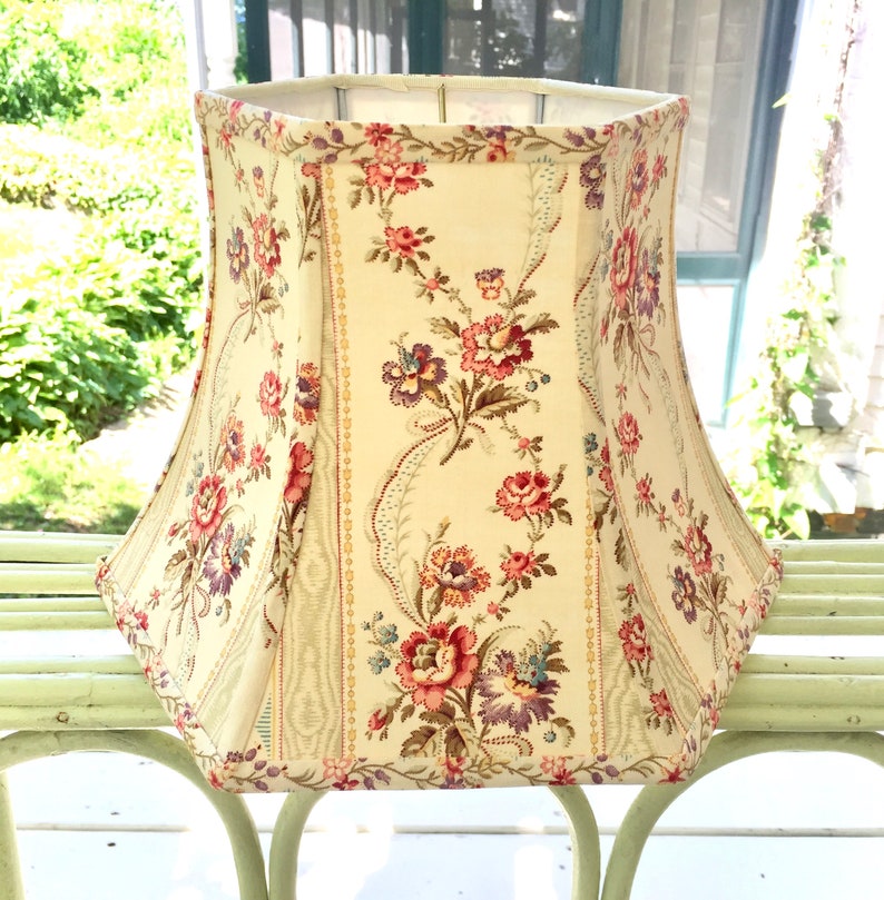 Antique French Fabric Bridge Lampshade Aka Uno Lamp Shade Standard Size Threads Onto Floor