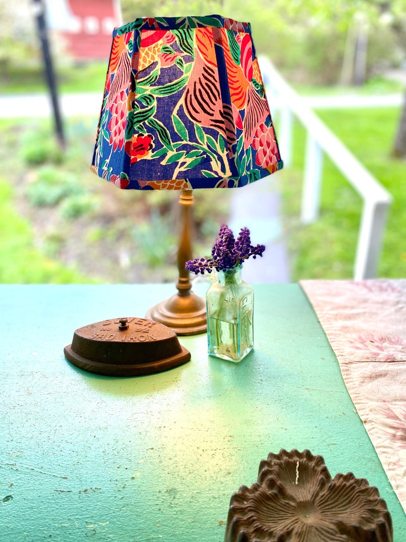 Funky Vintage Chinese Fabric Lampshade, Bold Print Lamp Shade, Hex Clip, 7 high 2 in-stock priced per shade image 2