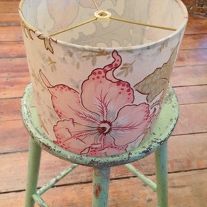 Lily Drum Lamp Shade Pink Flowers French Vintage Shabby Lampshade Fabric Round 8 x 8 x 7 high Pendant Shade image 4