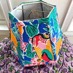 Funky Vintage Chinese Fabric Lampshade, Bold Print Lamp Shade, Hex Clip, 7 high 1 in-stock last one imagem 10