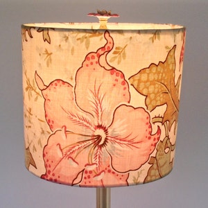 Lily Drum Lamp Shade Pink Flowers French Vintage Shabby Lampshade Fabric Round 8 x 8 x 7 high Pendant Shade image 1
