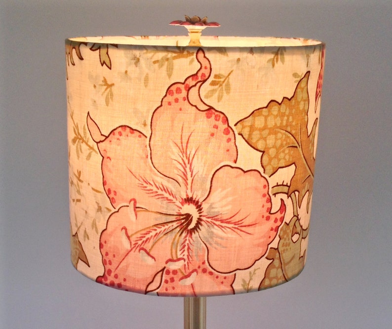 Lily Drum Lamp Shade Pink Flowers French Vintage Shabby Lampshade Fabric Round 8 x 8 x 7 high Pendant Shade image 1