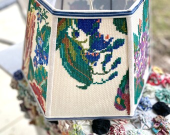 Vintage Ukrainian Cross Stitch Square Bell Lampshade - 9" high - Exquisite textiles - and so bold