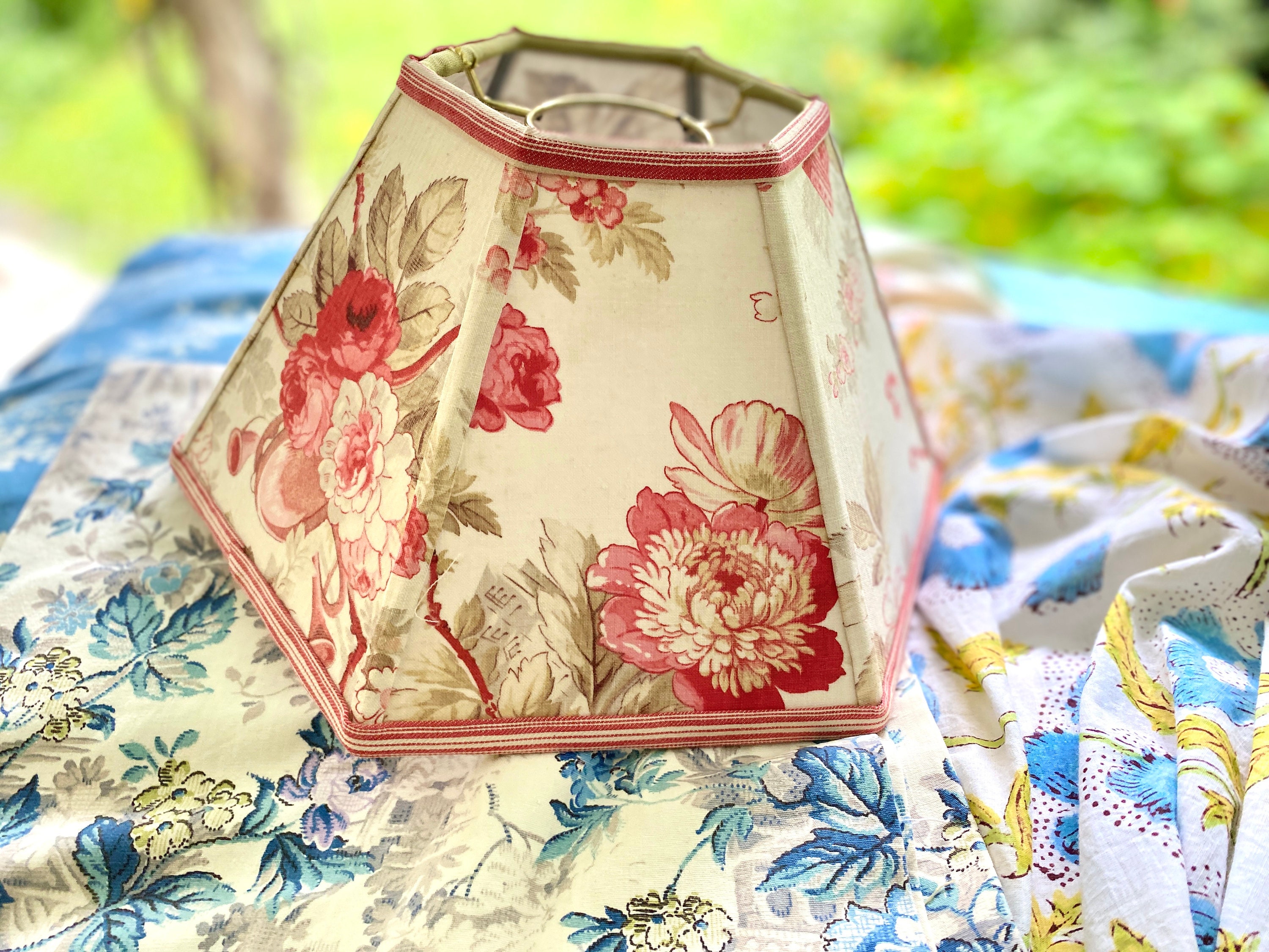 Fabric Hurricane Lampshade Vintage French Floral Lamp Shade to