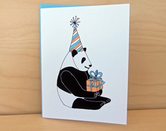 Panda Bear with Present - Birthday Card