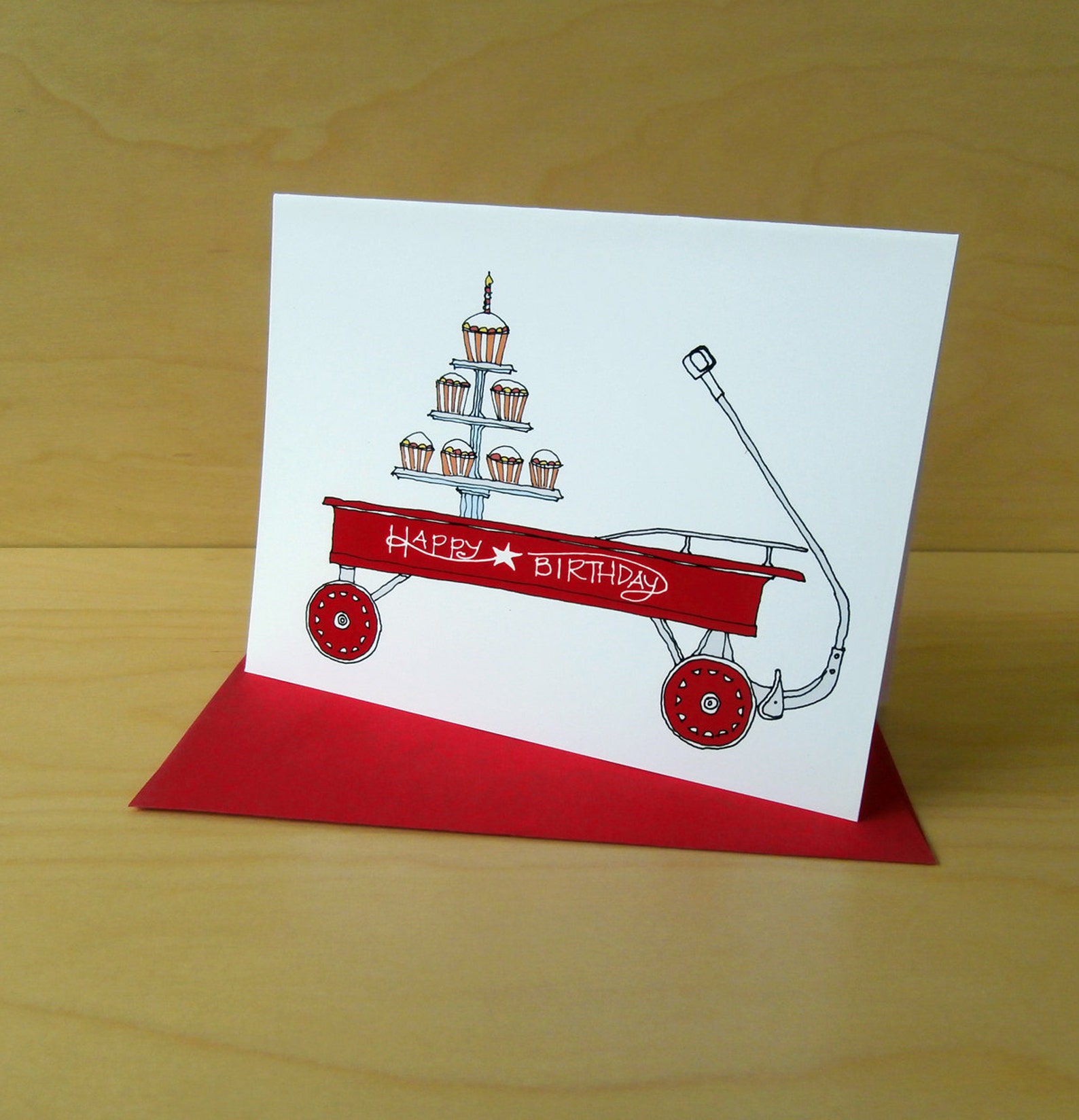 Red Wagon Birthday Card - Etsy