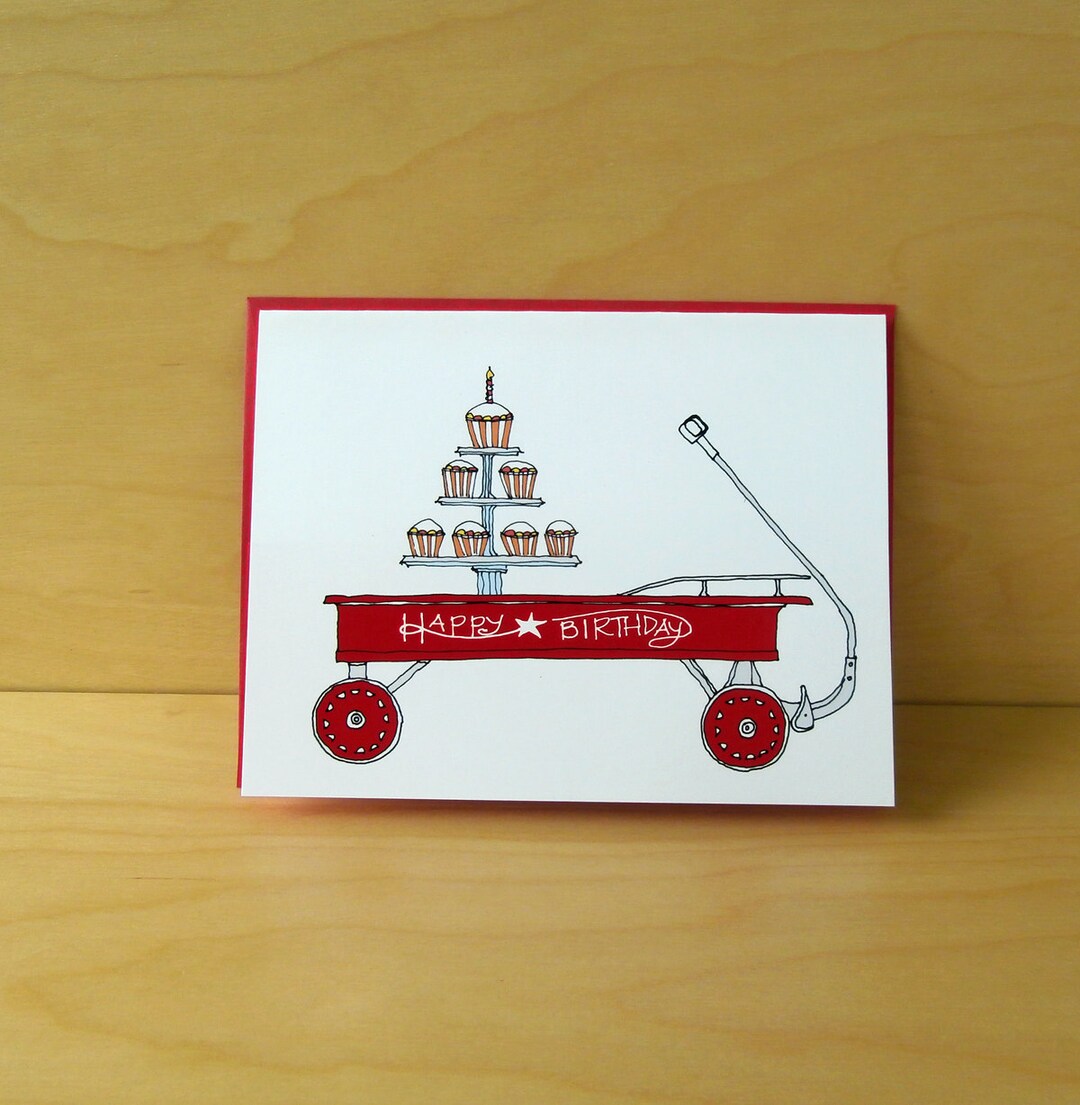 Red Wagon Birthday Card - Etsy