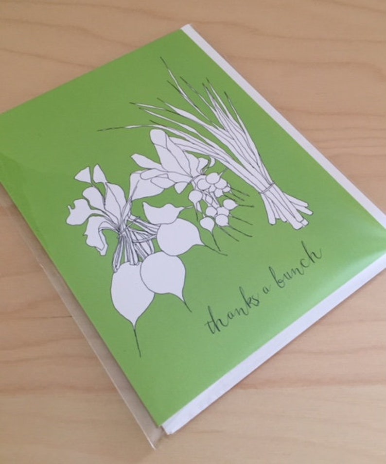 Thanks a bunch set of 8 thank you cards vegetable drawing free shipping image 4