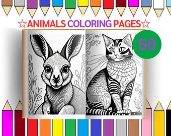 Animal Coloring Sheets For your kids: 50 Printable Animal Coloring Sheets Featuring Wildlife coloring Animals (Pdf Downloads)