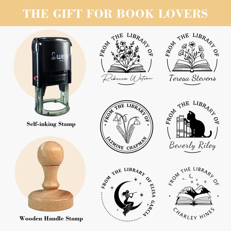 BOOK STAMP PERSONALIZED | Custom Library Stamp | Self-inking Stamp | From the Library of Stamp | Book Lover Gift | Christmas Gifts