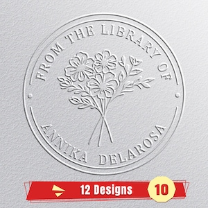 Embosseuse de livre personnalisée, Tampon de livre personnalisé, Embosseuse de livre d'anniversaire de fleurs, Le cadeau d'anniversaire parfait pour les amoureux des livres, Tampon auto-encreur