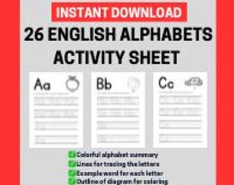 Alphabet Tracing Worksheet for Kids, English ABC Printable (PDF Download)