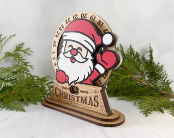 Engraved Santa Christmas Countdown Decor - Wooden Santa Countdown Calendar - Reusable Wooden Christmas Countdown