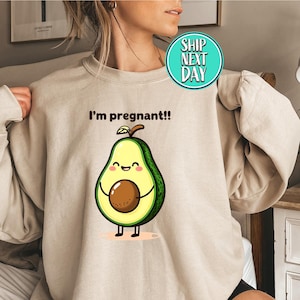 Uroczy kreskówkowy ciążowy awokado bluza, zabawny ogłoszenie ciąży awokado bluza z kapturem, sweter ciążowy, uroczy awokado humor bluza z kapturem-MM378