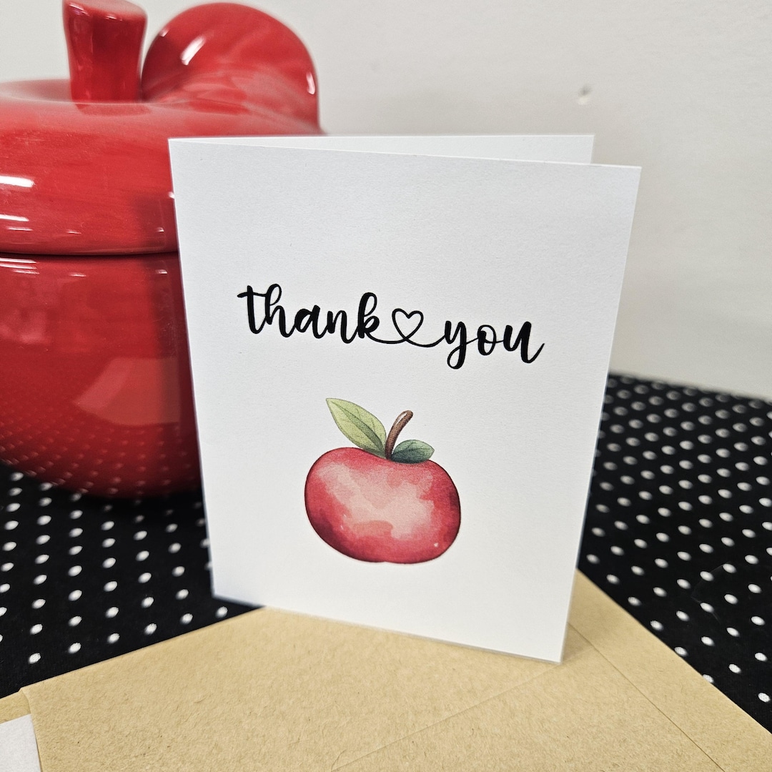 Mini Thank You Cards With Red Apple – Set of 12 Small Teacher ...