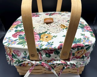Vintage Longaberger 1994 Signed Cake Basket with Covered Lid, Liner, Stand, Plastic Protector Liner