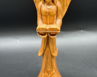 Vintage Handcarved Folk Art Wooden Angel Sculpture