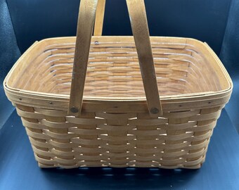Longaberger 1994 Woven Wooden Market Picnic Basket with Liner, Handles, Signed