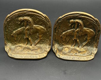 Vintage Bronze Cast Iron Bookends End of Trail