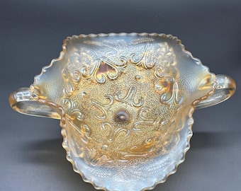 Vintage Iridescent Marigold Scalloped Candy Dish READ