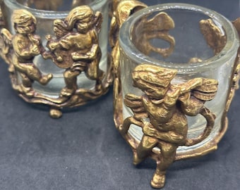 Andrea By Sadek Brass Angel Vase Cradles With Glass Inserts