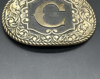 Vintage Award Design Medals ADM Solid Brass Belt Buckle Letter C