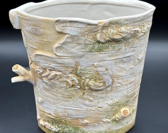8.5" Vintage Department 56 Tree Trunk Birch Bark Vase Hand Painted Nature Decor