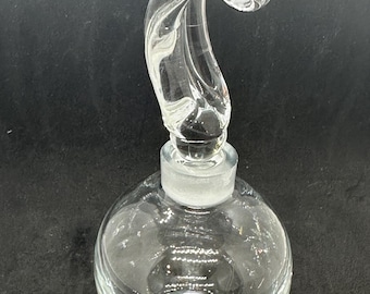 Vintage Clear Crystal Perfume Bottle Glass Feather Stopper Globe Inkwell 6.75”