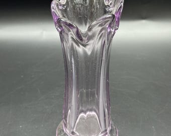 Swung Glass Flower Vase Lilac 6 Fingered Art Glass 9" Tall Vintage READ
