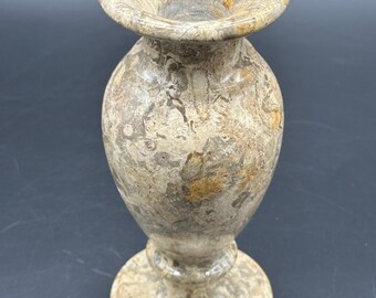 Vintage Fossil Stone Flower Vase Marbled Pattern 7x3"