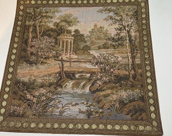 Tapiz francés vintage de Aubusson en jacquard, varilla de latón, década de 1980