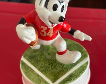Disney Mickey Mouse Football Player Music Box Dancer Japan Hand Painted VTG