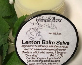 Lemon Balm Salve, 2 oz Jar or 1 oz Tin, Unscented Melissa Infusion Balm, Small Batch Handmade