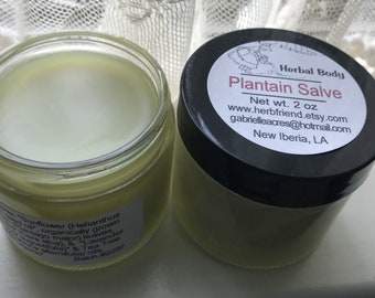 Plantain Salve - Glass 2 oz Jar, Unscented or Scented, Organically Grown Plantain Infusion, Organic Ingredients,