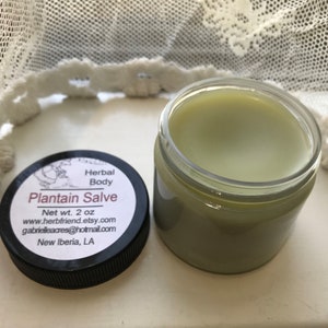 Plantain Herb Salve, Handcrafted Salve, Unscented or Essential Oils, Organically Grown Plantain Infusion, Organic Ingredients 2 oz
