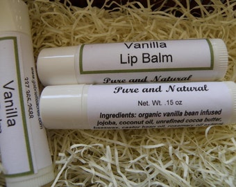 Lip Balm Vanilla Bean Infused All Natural, Organic Ingredients, Natural Vanilla Flavor, Lip Gloss Vanilla, All Natural Lips