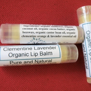 Clementine Lavender Lip Balm Organic Ingredients , Nutrient Rich, Citrus Lavender, All Natural, Moisturizing, Soothing Lip Balm image 2