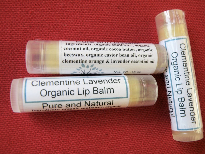 Clementine Lavender Lip Balm Organic Ingredients , Nutrient Rich, Citrus Lavender, All Natural, Moisturizing, Soothing Lip Balm image 2