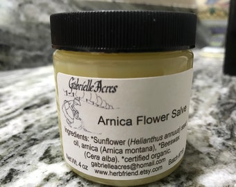 Arnica Salve, Glass 2 oz Jar, Arnica Flower Infusion Salve, Organic Ingredients