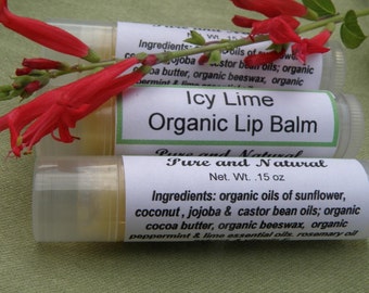 Natural Icy Lime Lip Balm - Organic Ingredients Lip Balm - Beeswax Lip Balm - Essential Oil Lip Balm